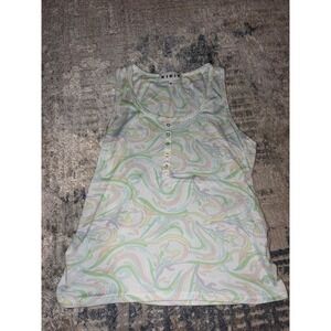 Kikit Womens Pastel Swirl Print Tank Top‎ Sleeveless Casual Comfy Cute